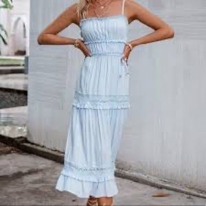 Simplee beautiful baby blue tiered spaghetti strap dress